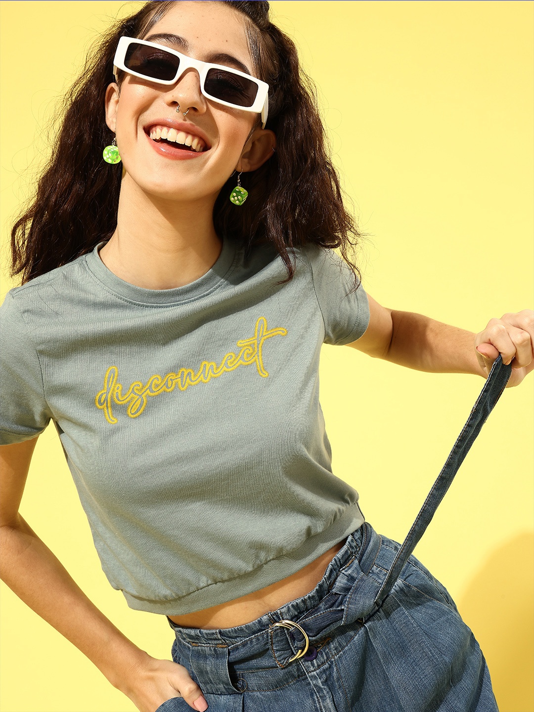 

Roadster Women Grey Typography Printed T-shirt