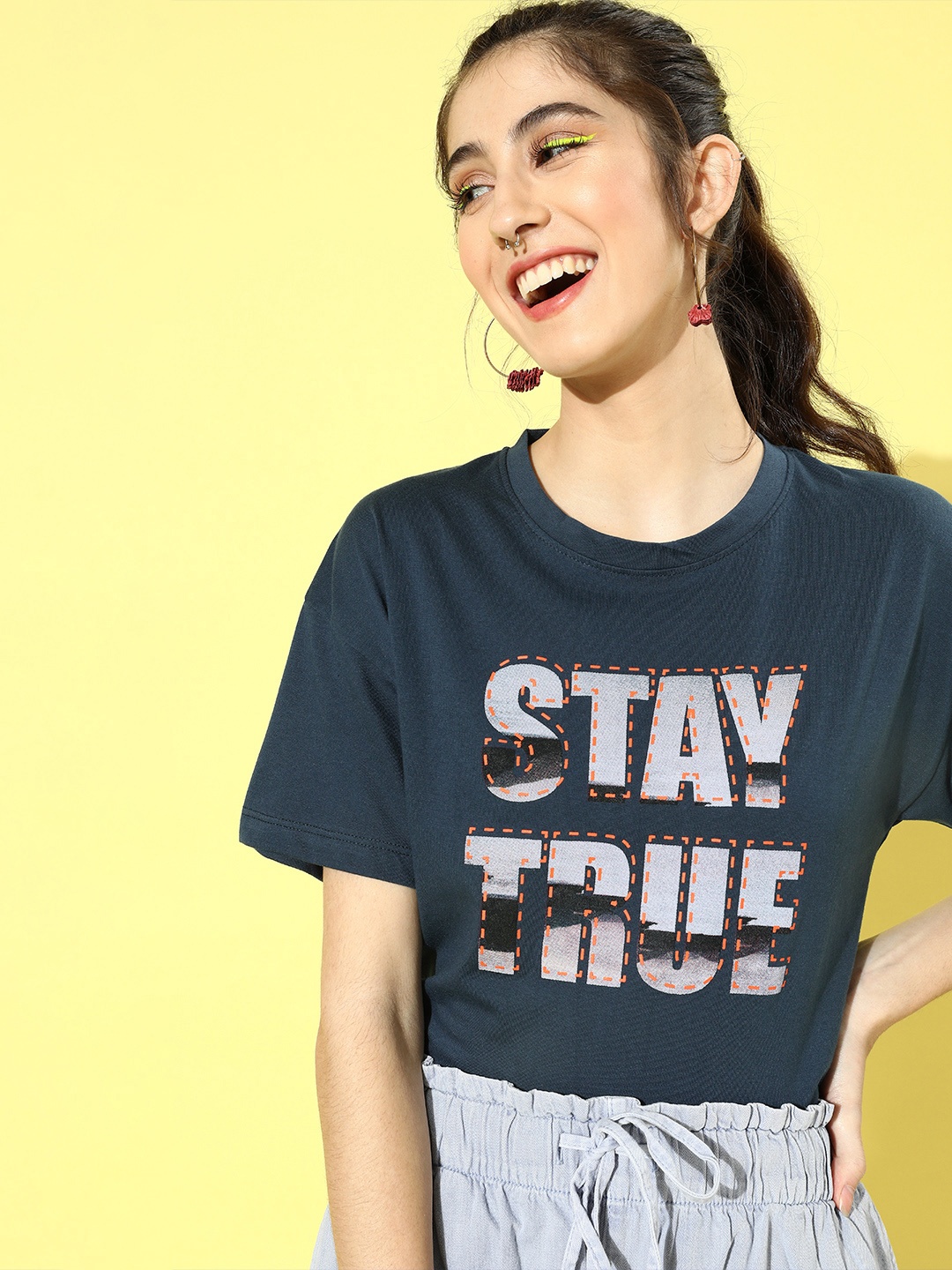 

Roadster Women Stunning Blue Typography Talking Tee