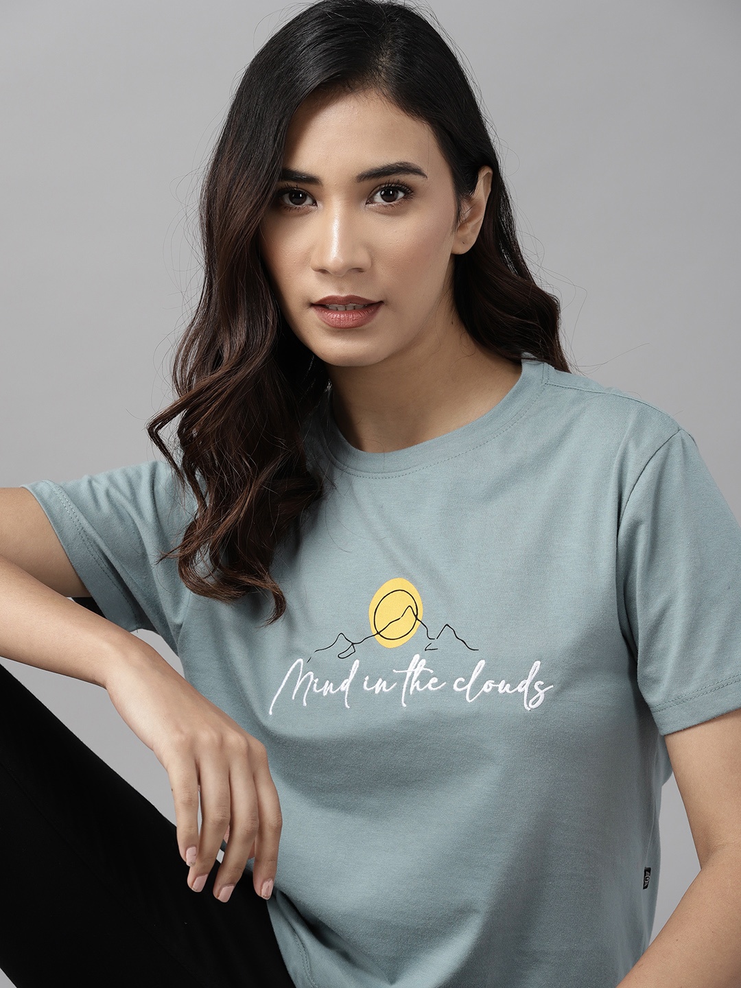 

Roadster Women Blue Typography Printed T-shirt