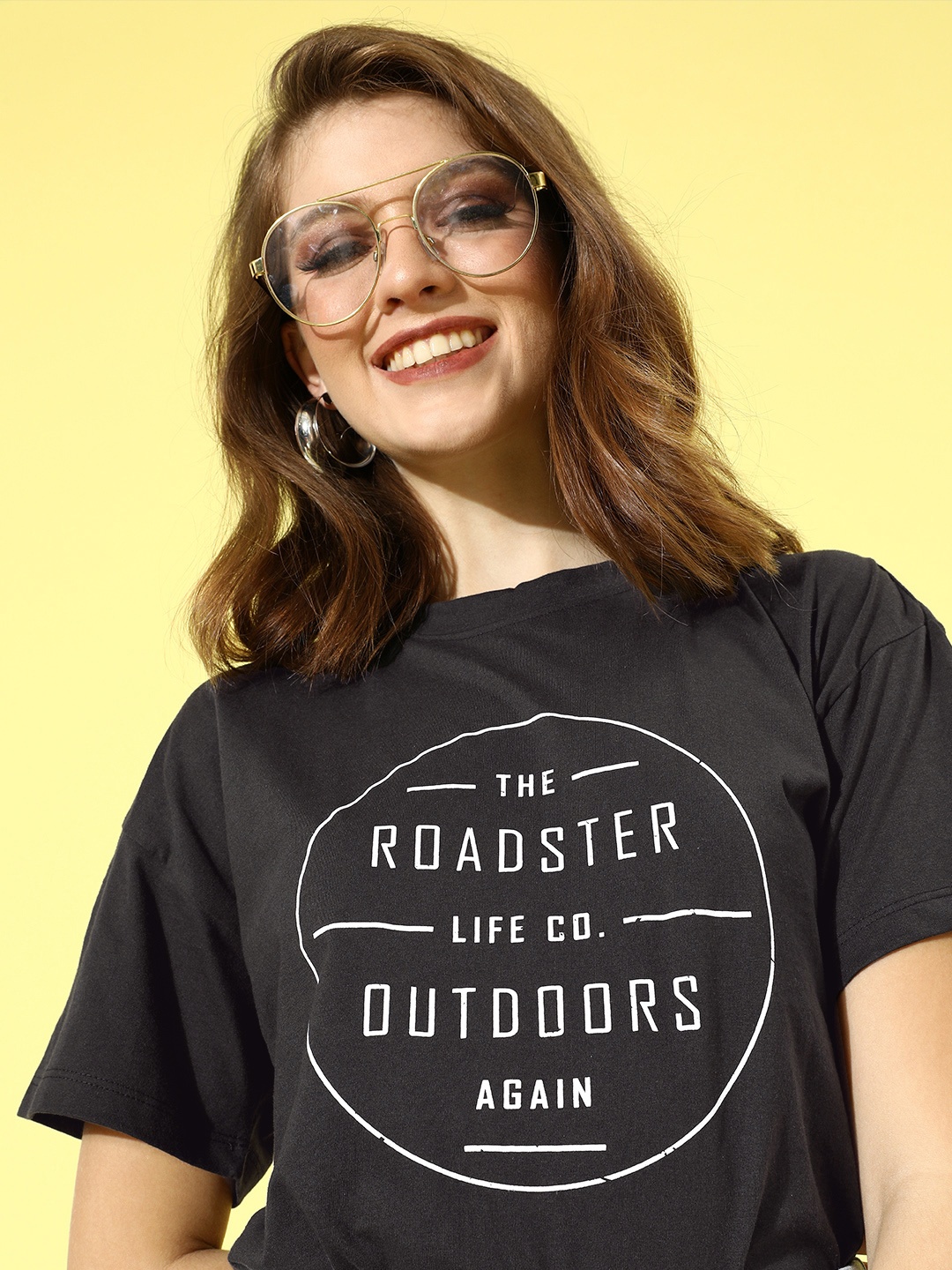 

Roadster Women Stylish Black Typography Boxy Tshirt