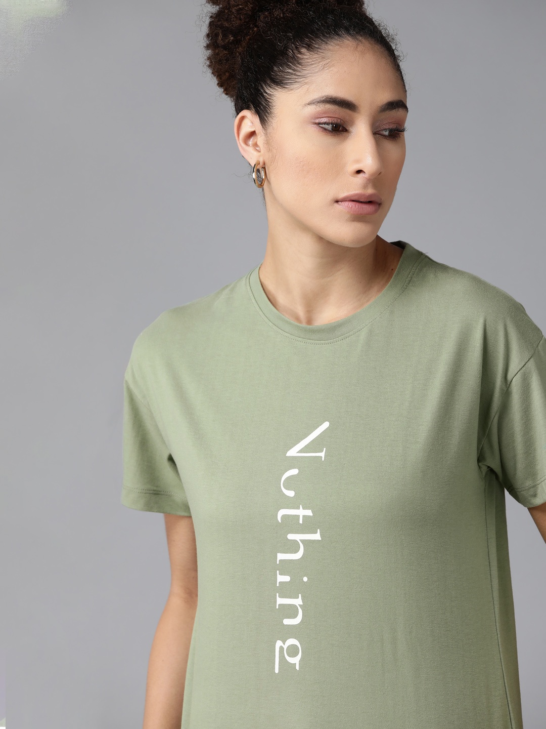 

Roadster Women Green & White Typography Printed Drop-Shoulder Sleeves Boxy Fit T-shirt