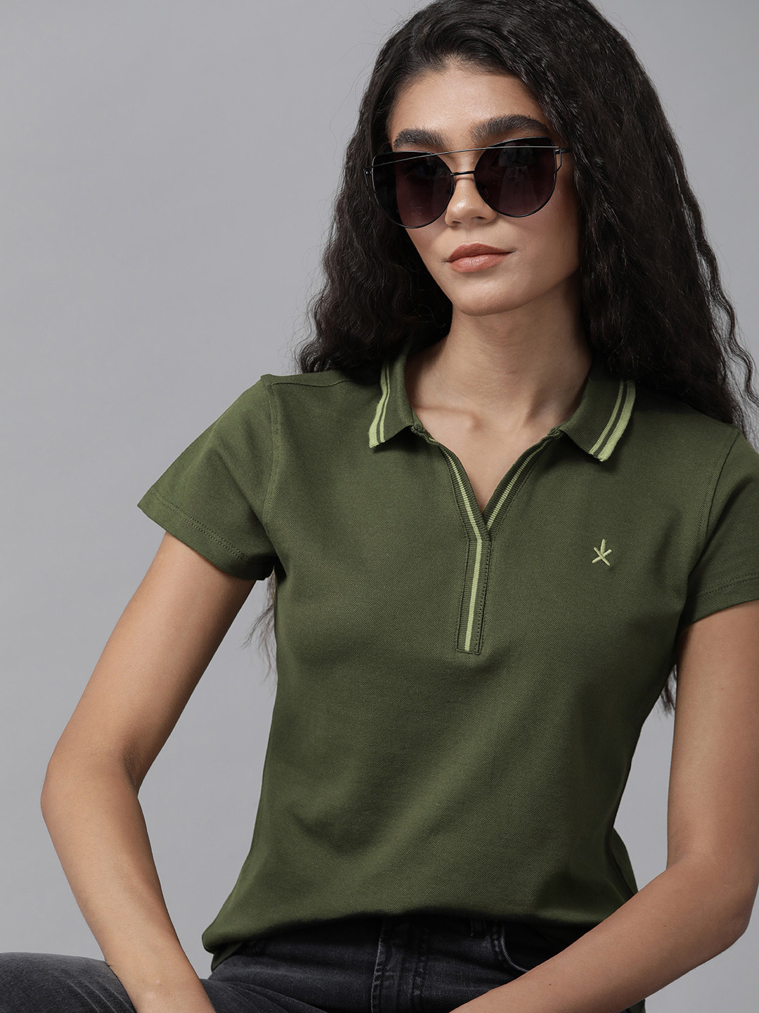 

Roadster Women Green Polo Collar T-shirt