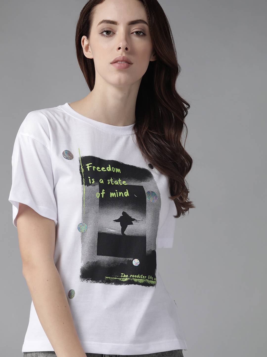 

Roadster Women White & Black Printed T-shirt