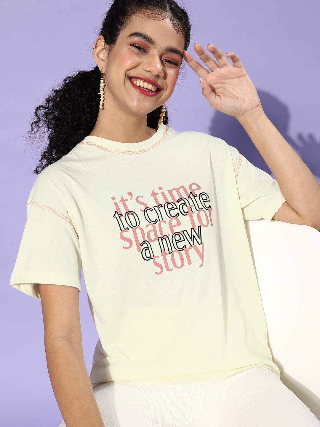 

Roadster Women Classy Beige Typography Talking Tee