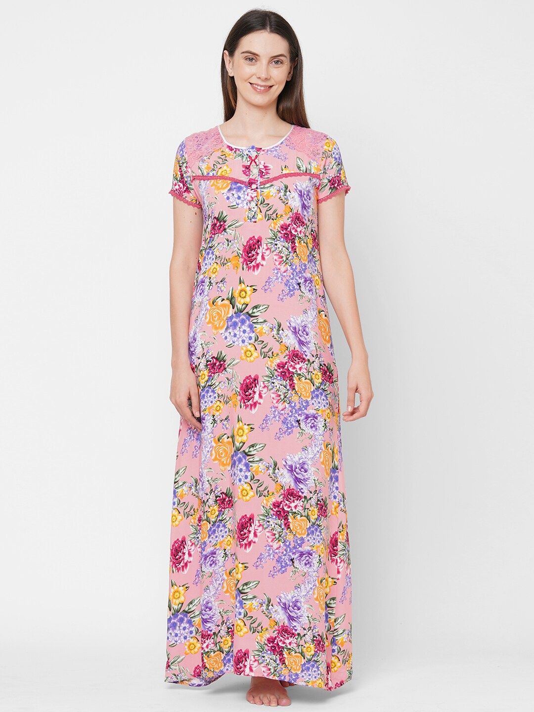 

Sweet Dreams Pink Floral Printed Maxi Nightdress