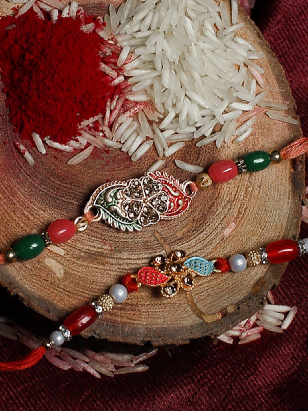 

Shoshaa Set Of 2 Red Gold-Coloured Thread Combo Bhai Rakhi
