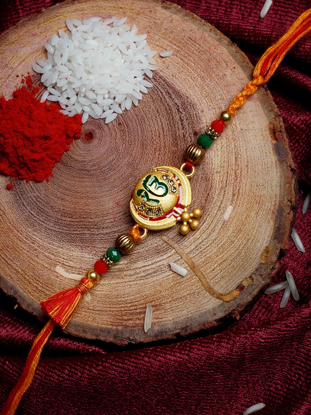 

Shoshaa Red Gold-Toned Religious Sardar Ji Single Bhai Rakhi