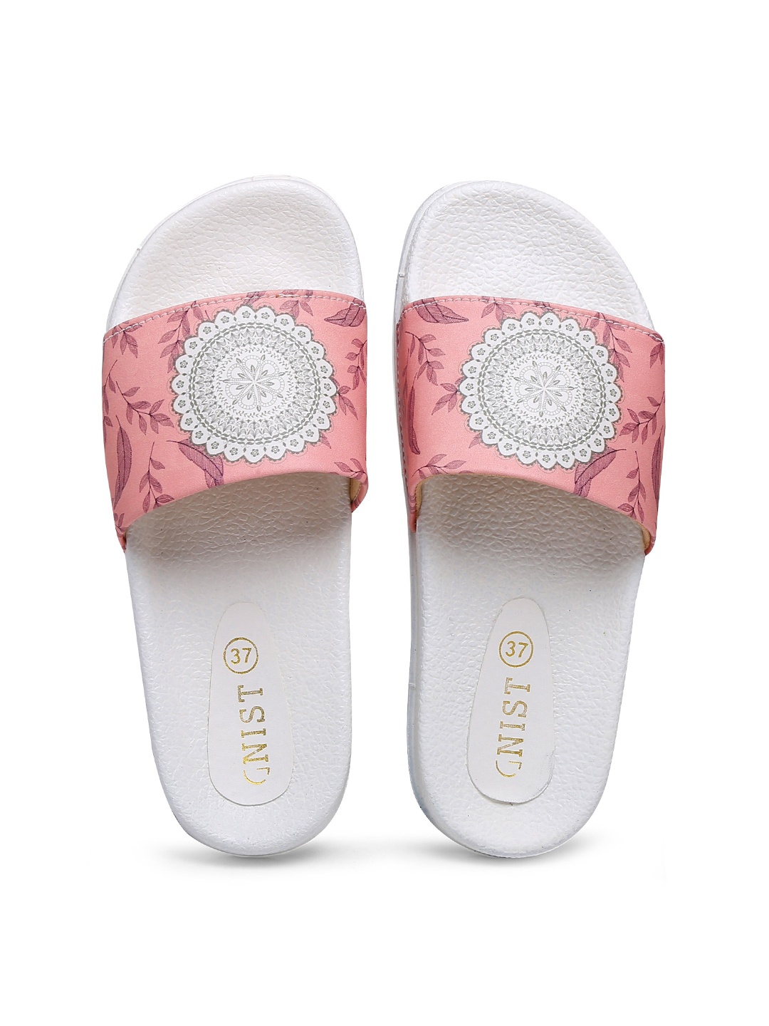 

GNIST Women White & Pink Leaf Printed Sliders