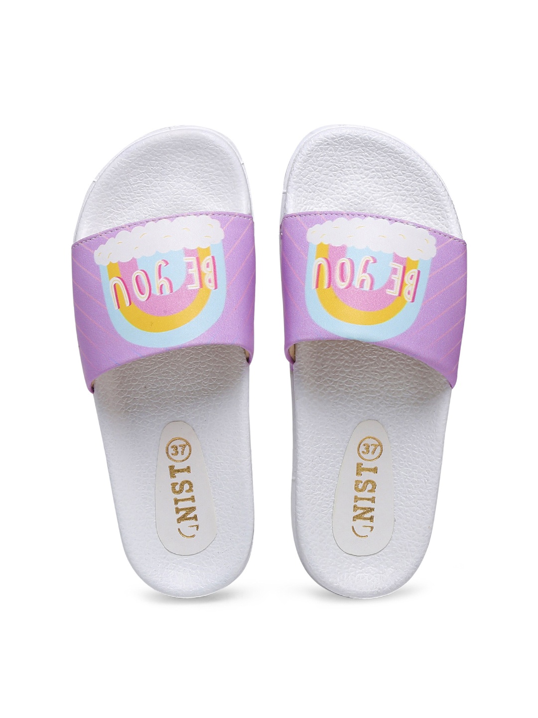 

GNIST Women White & Violet Printed Sliders