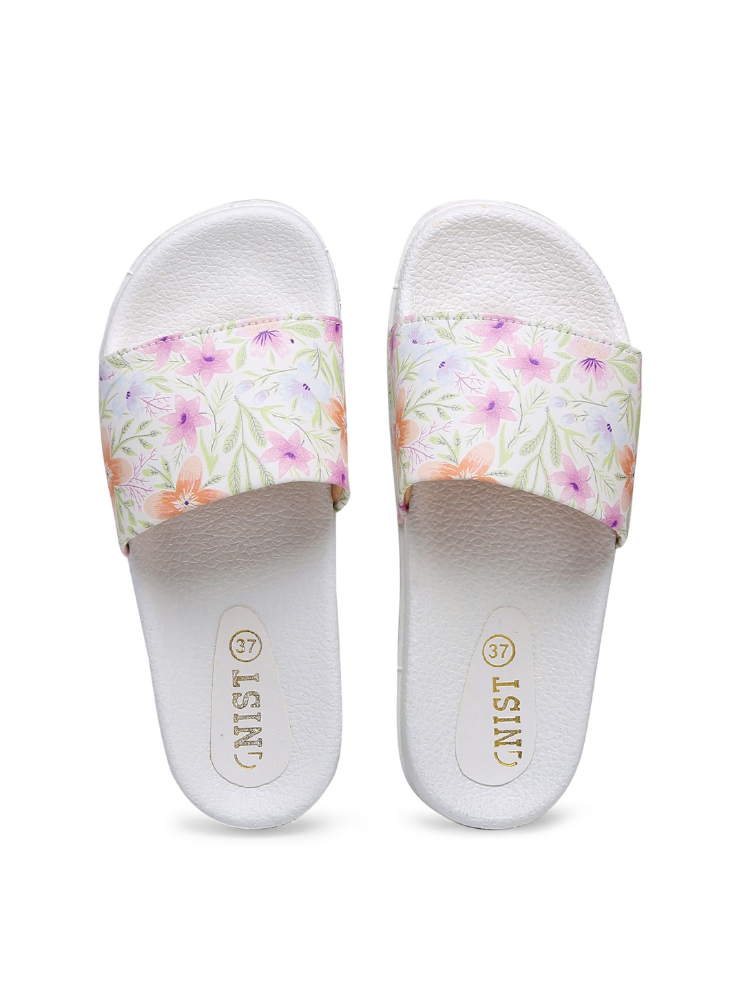 

GNIST Women White & Pink Printed Sliders