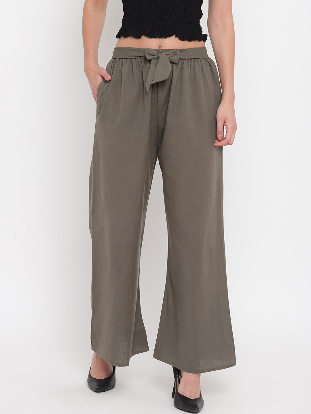 

Aawari Women Green High-Rise Parallel Trousers