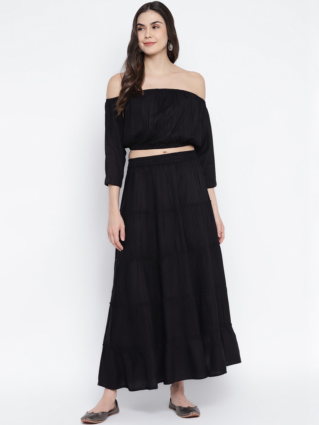 

Aawari Women Black Off-Shoulder Two Piece Dress