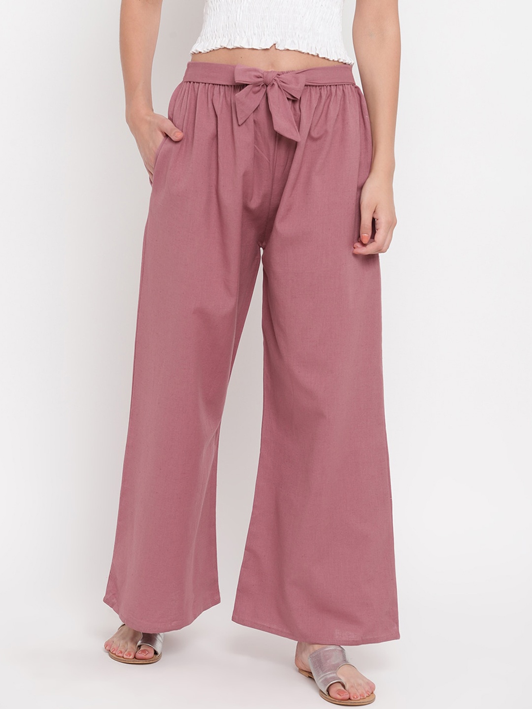 

Aawari Women Pink High-Rise Parallel Trousers