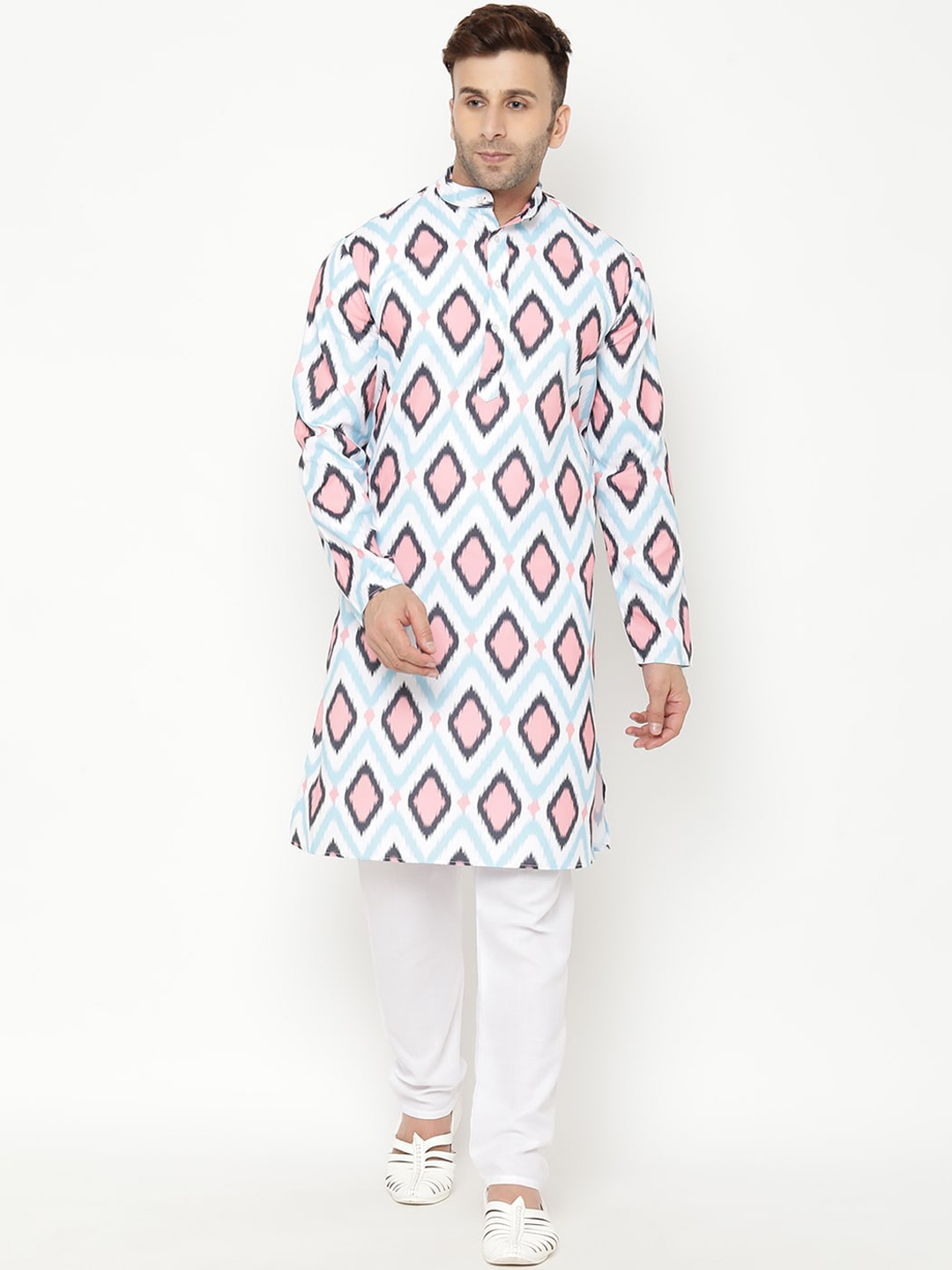 

Hangup Men Blue Printed Kurta with Pyjamas