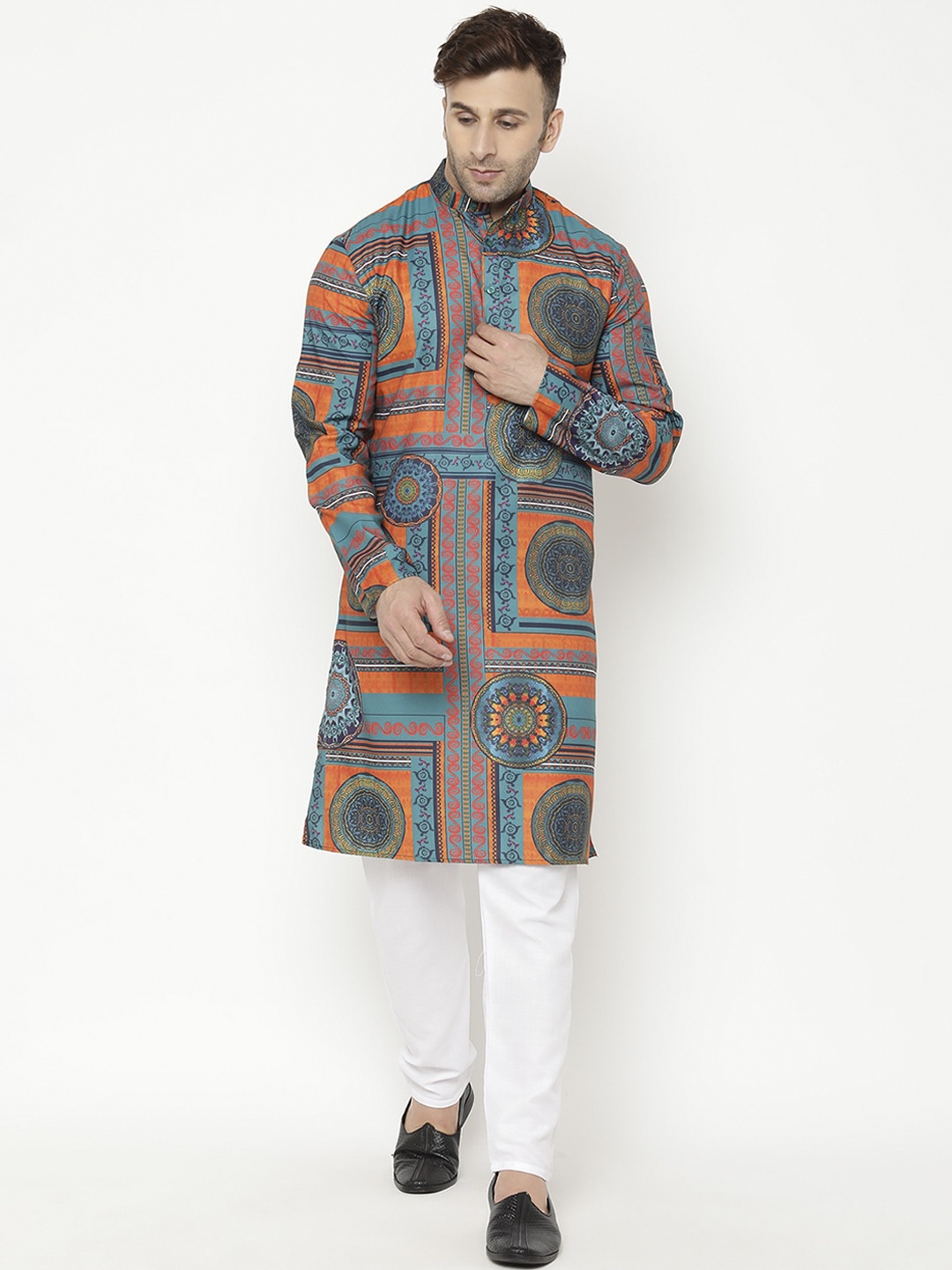 

Hangup Men Green Ethnic Motifs Printed Kurta with Pyjamas