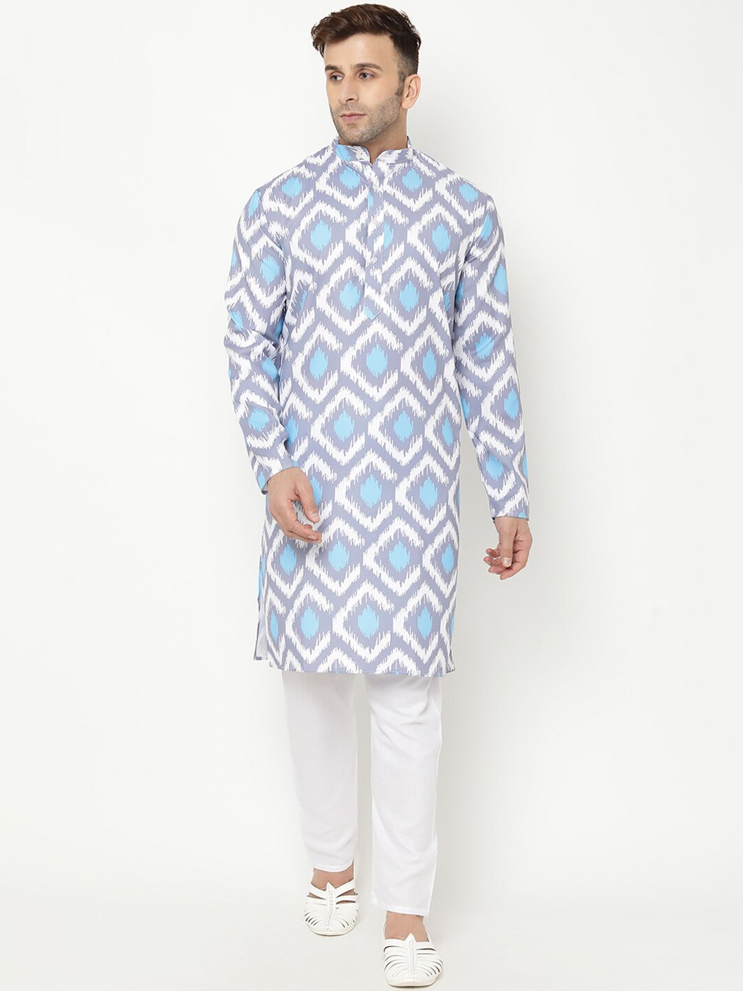 

Hangup Men Blue Printed Kurta with Pyjamas
