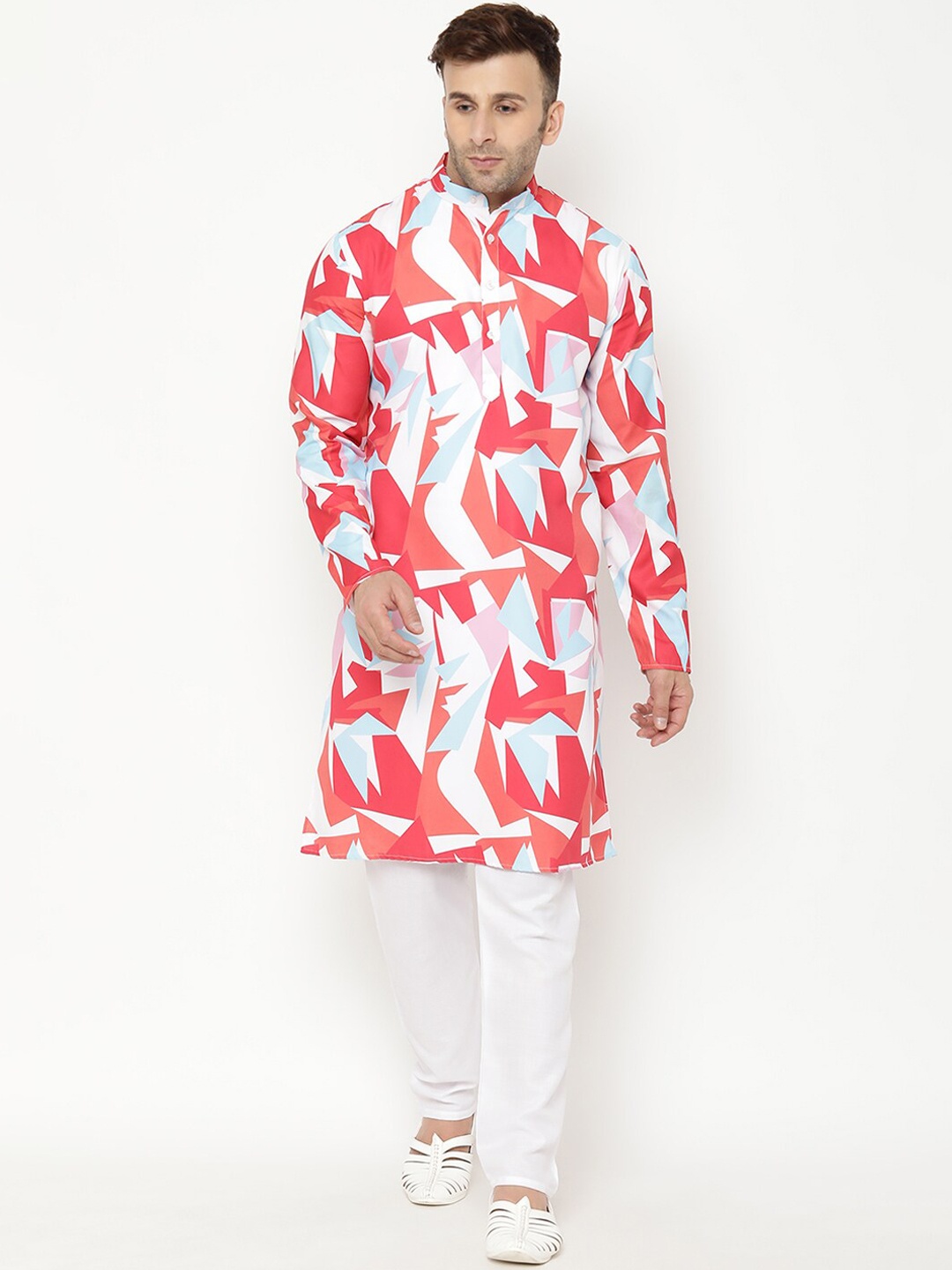 

Hangup Men Red Printed Kurta with Churidar