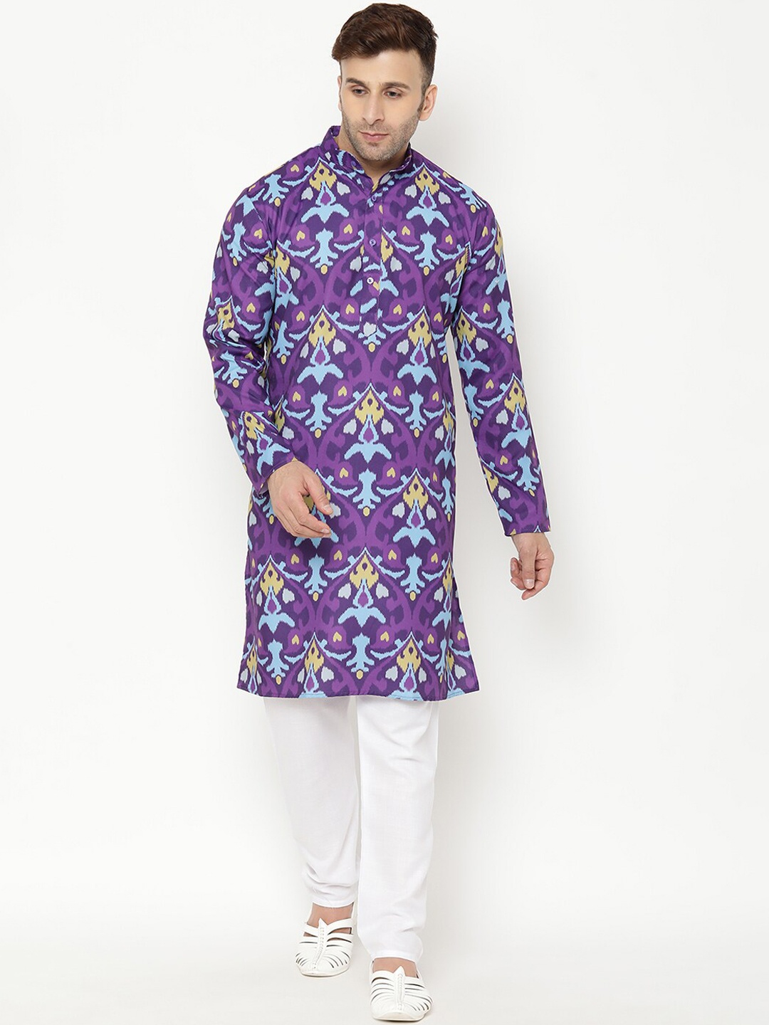 

Hangup Men Purple Ethnic Motifs Printed Kurta with Pyjamas