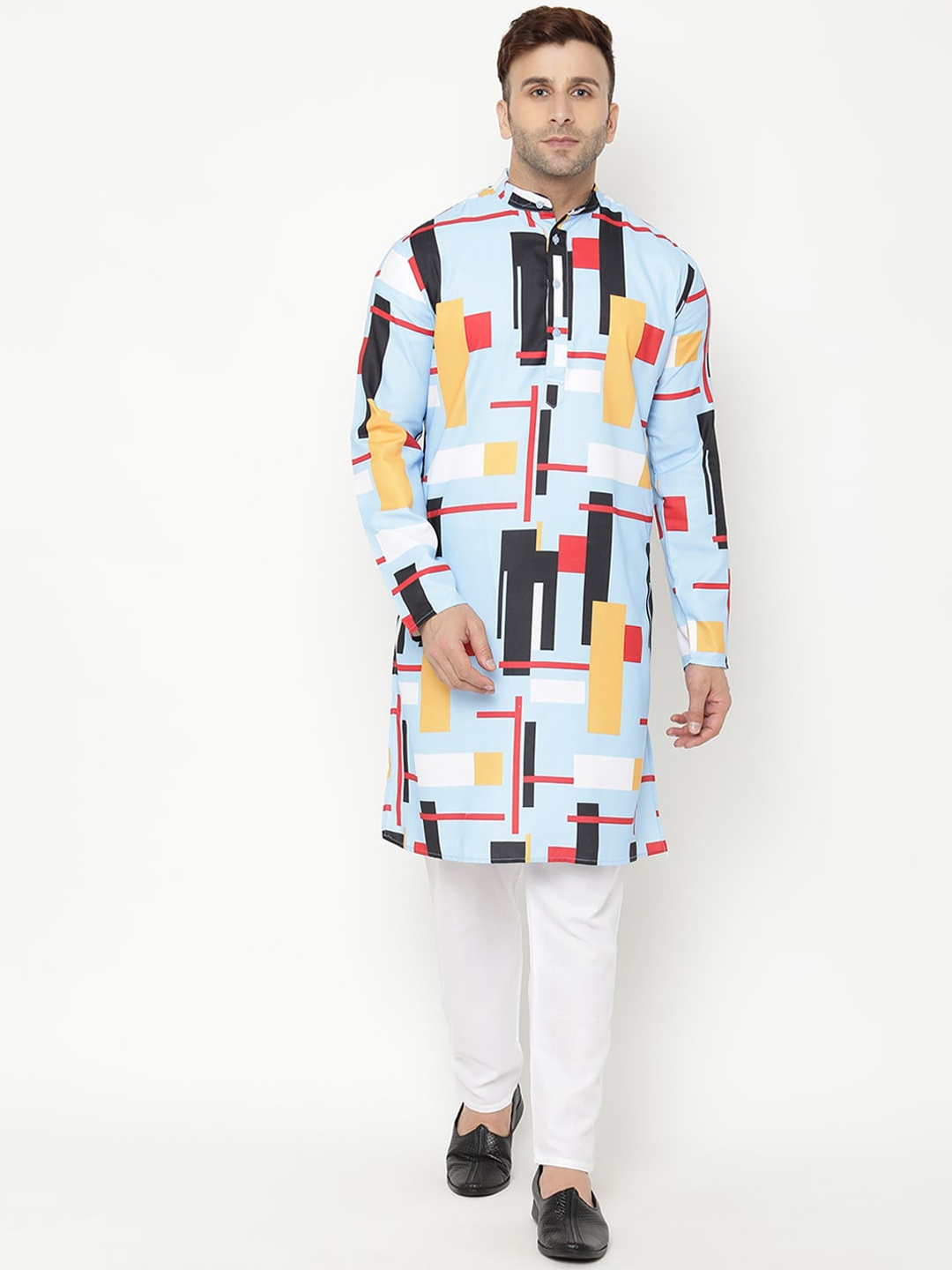 

Hangup Men Blue Printed Kurta with Trousers