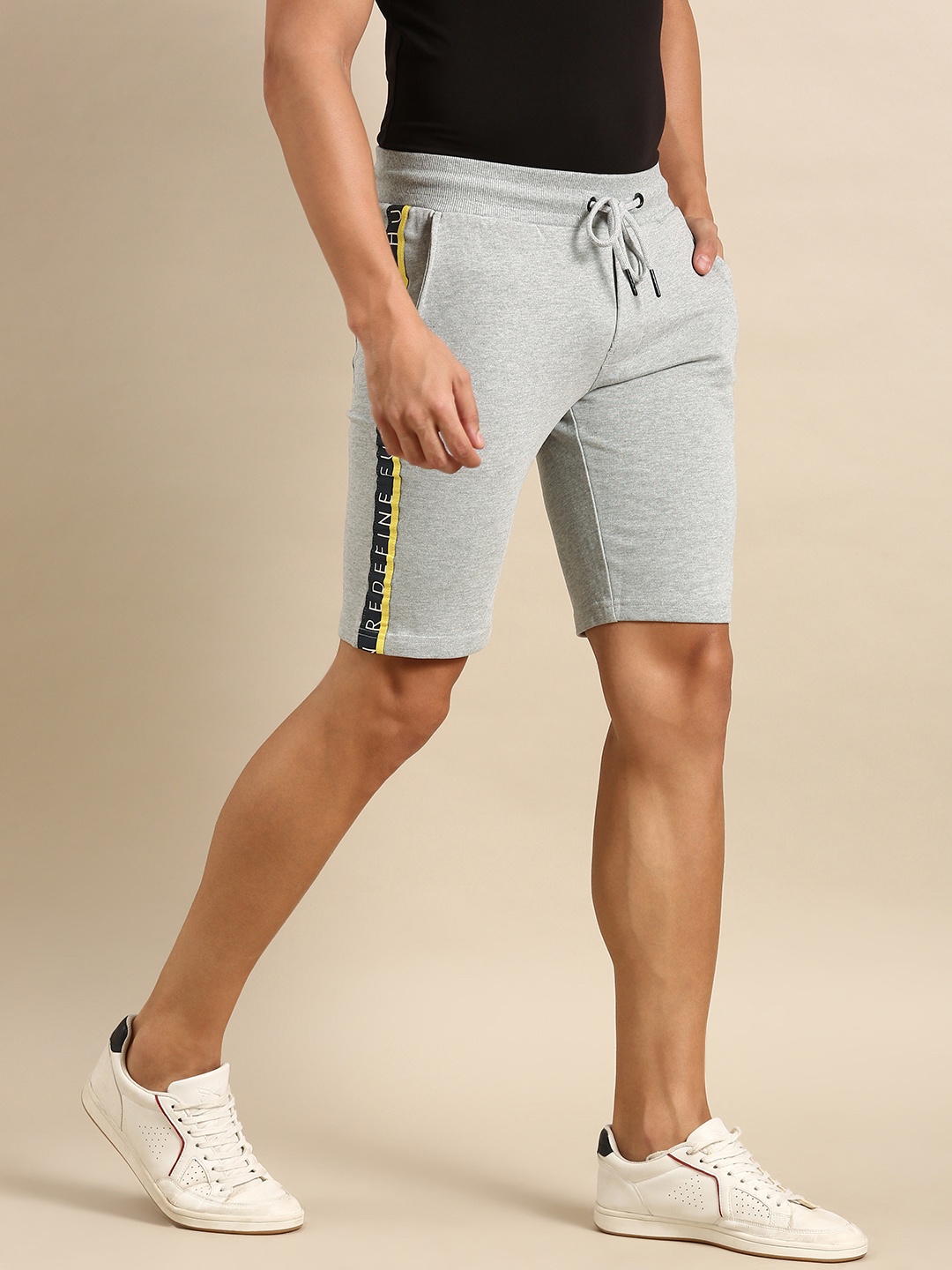 

Being Human Men Solid Slim Fit Regular Shorts With Side Taping, Grey melange