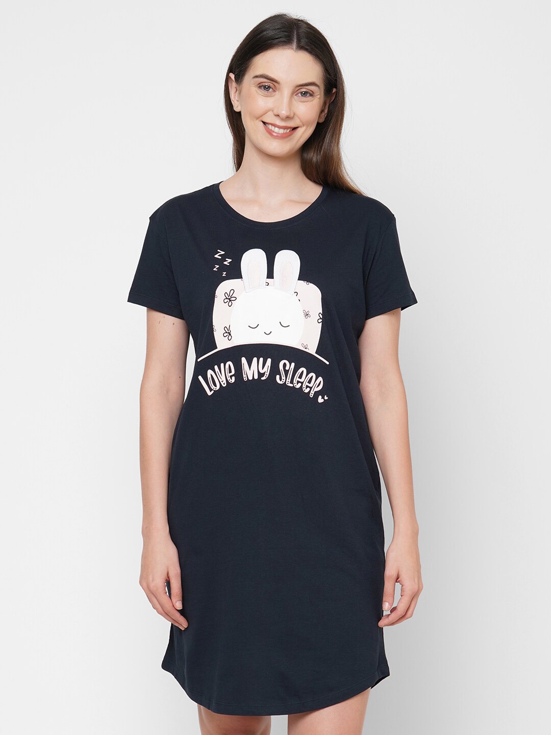 

Sweet Dreams Navy Blue Printed Nightdress
