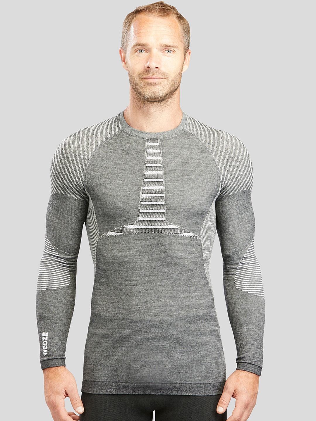 

WEDZE By Decathlon Men Grey Printed Ski Base Layer Skiing and Snowboarding Thermal Top