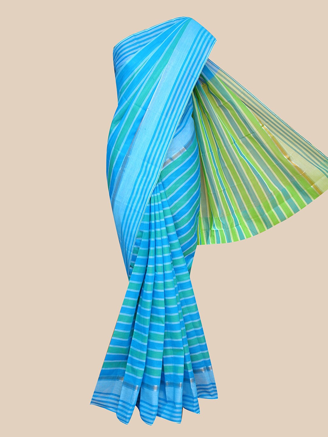 

The Chennai Silks Blue & Green Striped Woven Design Saree