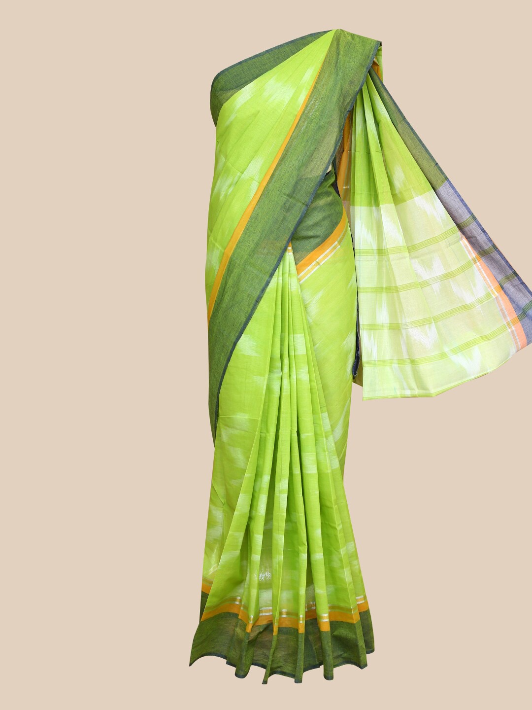

The Chennai Silks Green & Off White Printed Tencel Cotton Saree
