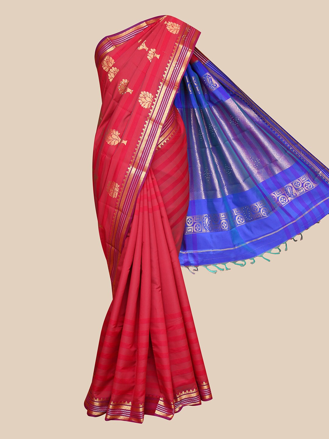 

The Chennai Silks Red & Blue Woven Design Art Silk Fusion Saree