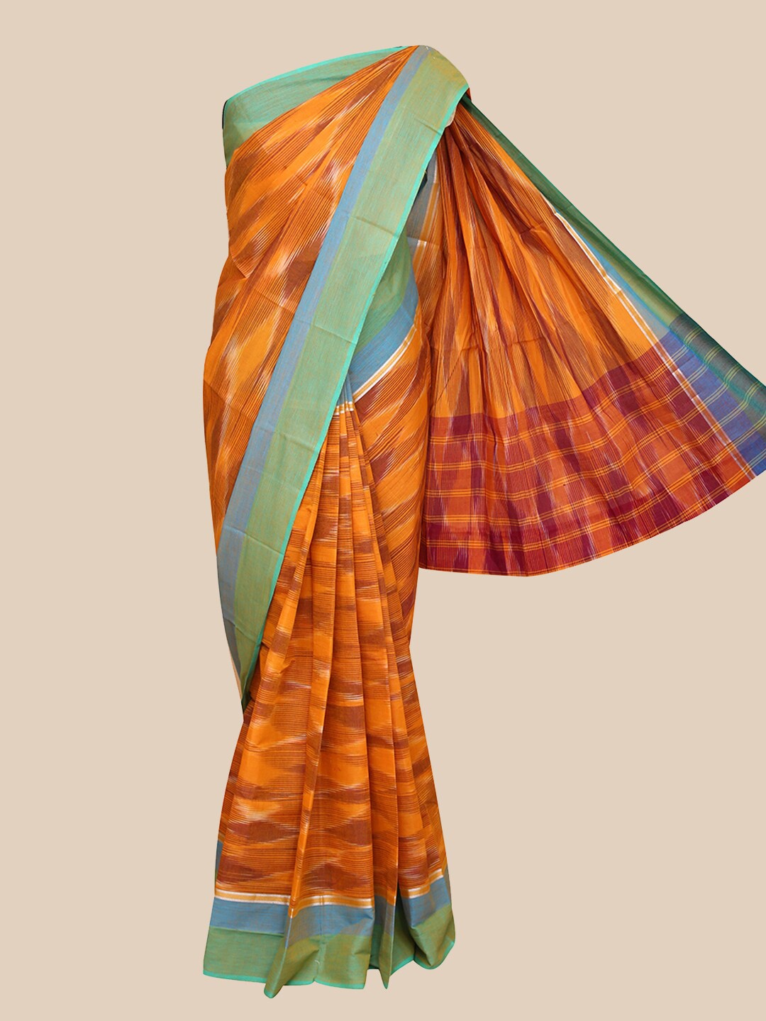 

The Chennai Silks Orange & Blue Zari Saree