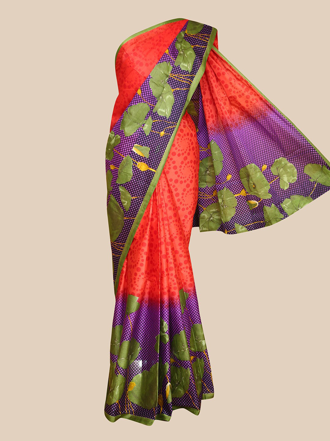 

The Chennai Silks Red & Purple Printed Pure Cotton Fusion Saree