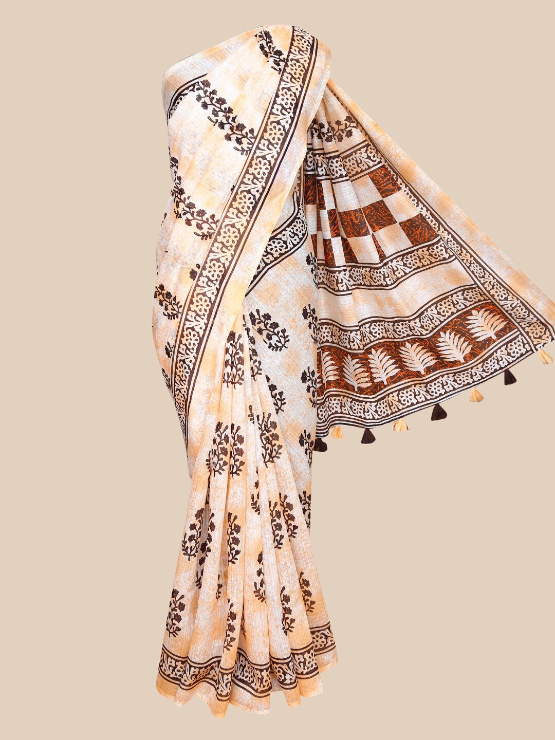 

The Chennai Silks Orange & Brown Floral Printed Saree