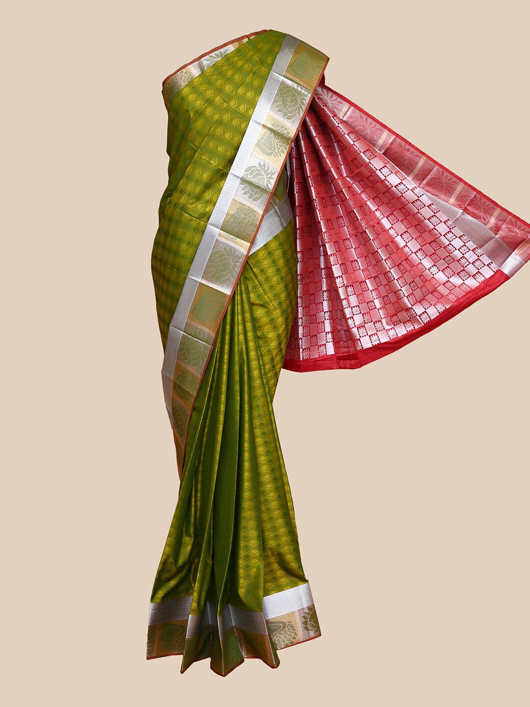 

The Chennai Silks Olive Green & Maroon Art Silk Saree