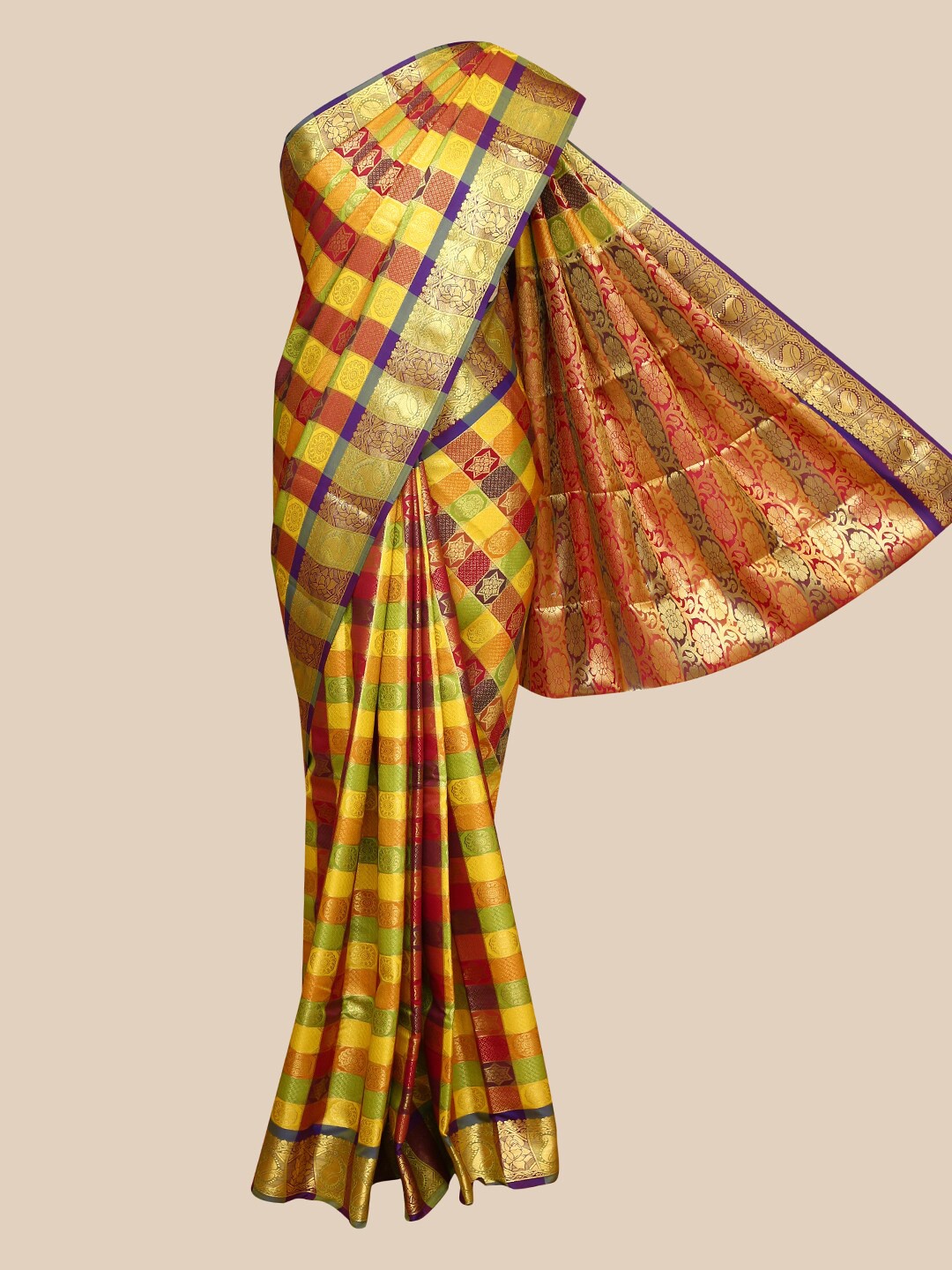 

The Chennai Silks Yellow & Maroon Woven Design Zari Art Silk Fusion Saree