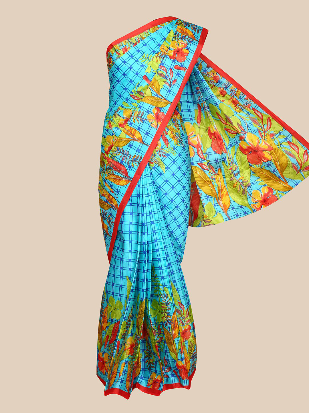 

The Chennai Silks Blue & Red Floral Pure Cotton Saree