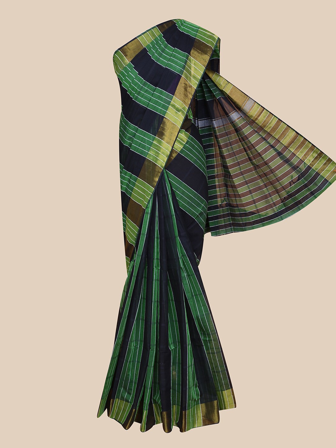 

The Chennai Silks Green & Blue Checked Pure Cotton Fusion Kanjeevaram Saree