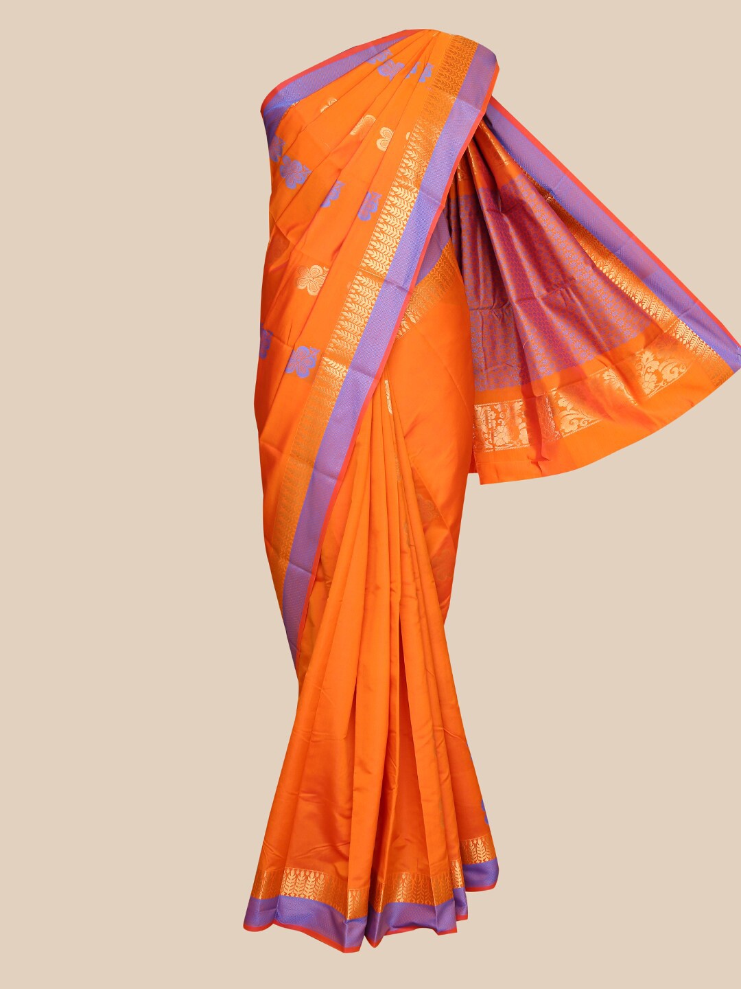 

The Chennai Silks Orange & Violet Woven Design Art Silk Saree