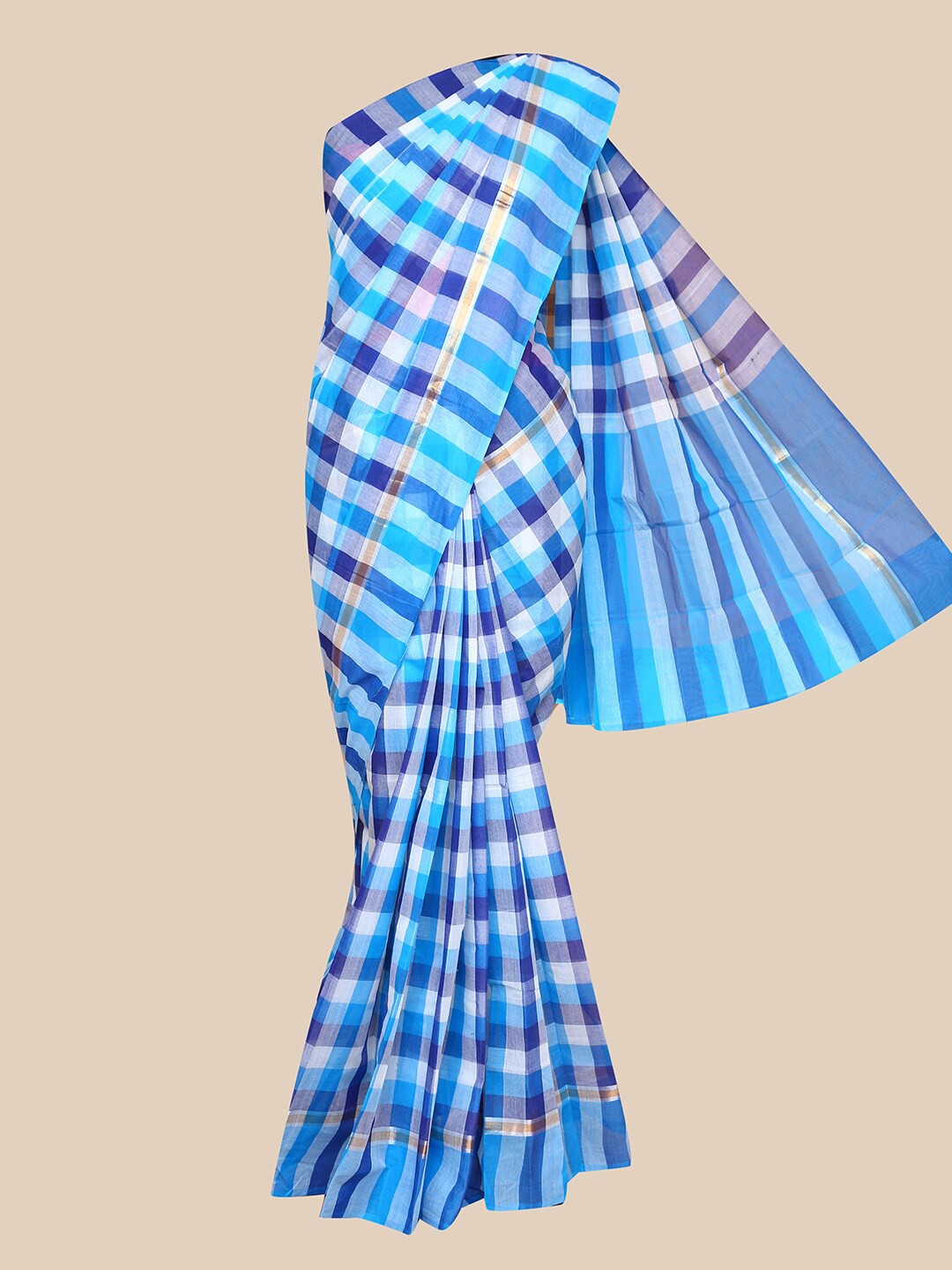 

The Chennai Silks Blue & White Checked Saree