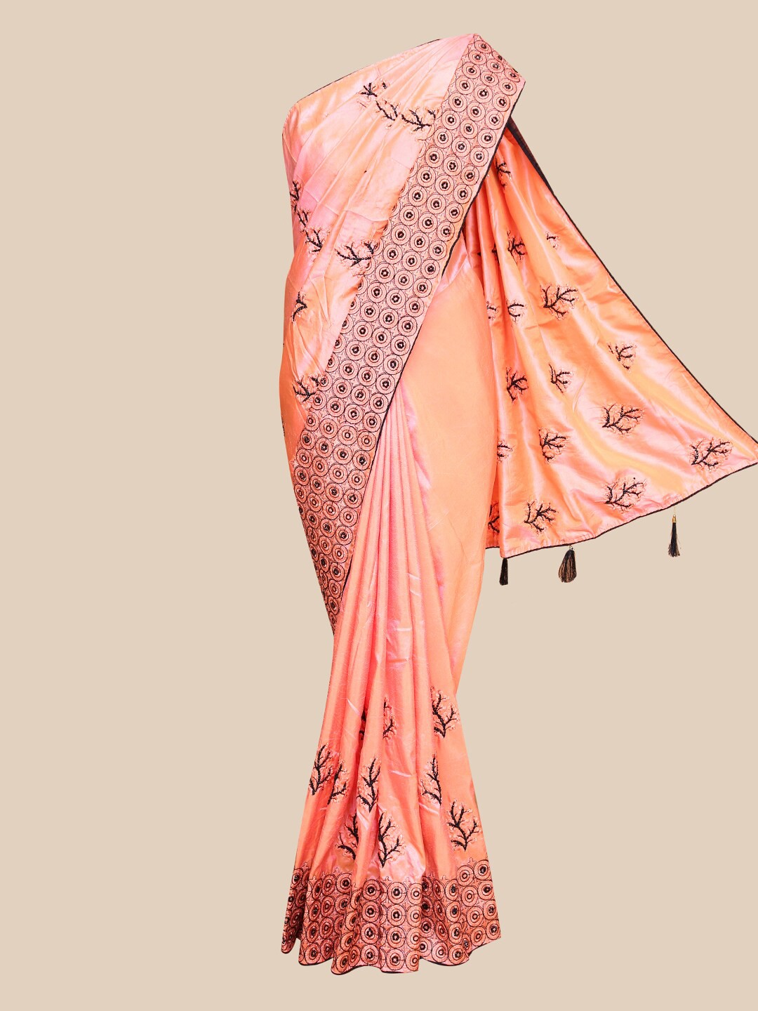 

The Chennai Silks Orange & Black Ethnic Motifs Embroidered Sana Silk Saree