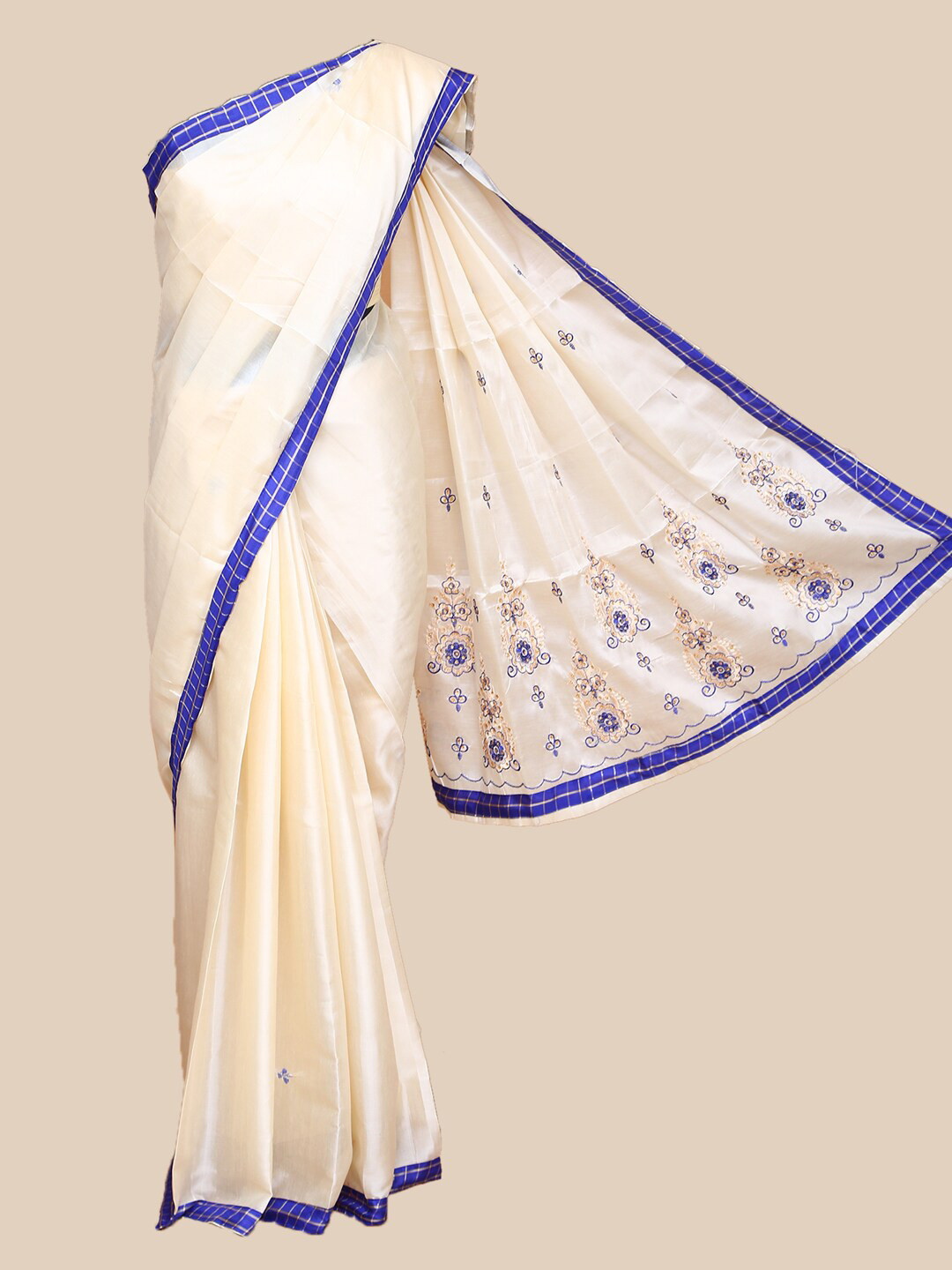 

The Chennai Silks Beige & Blue Floral Embroidered Saree