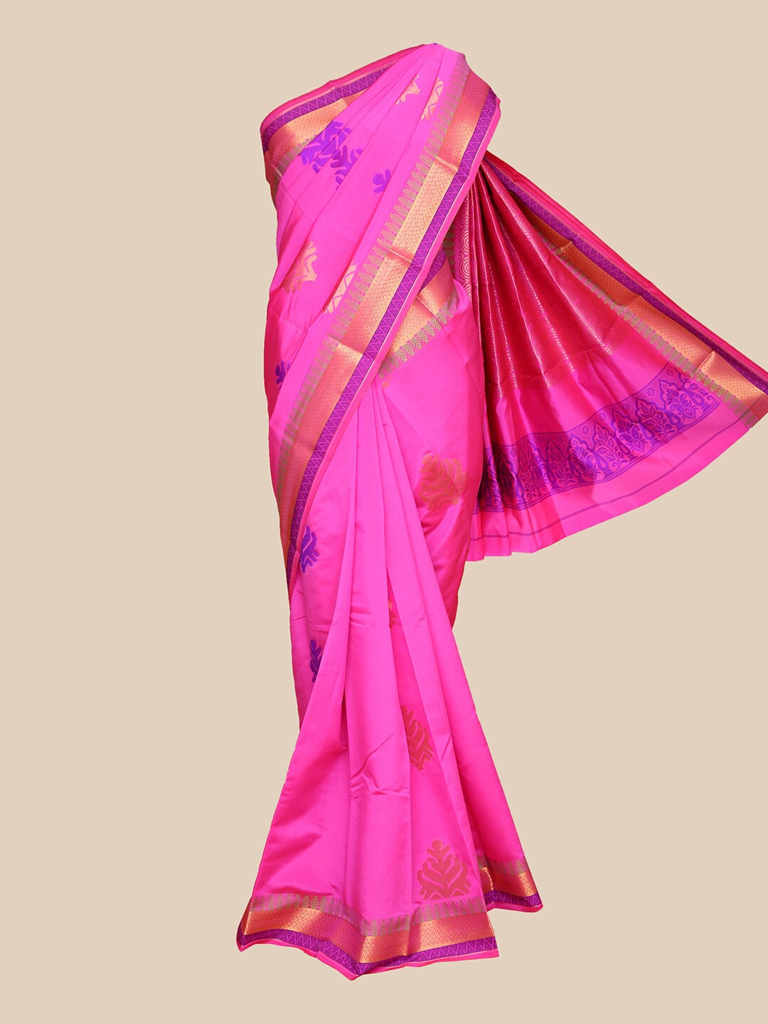 

The Chennai Silks Pink & Purple Ethnic Motifs Woven Design Zari Border Art Silk Saree