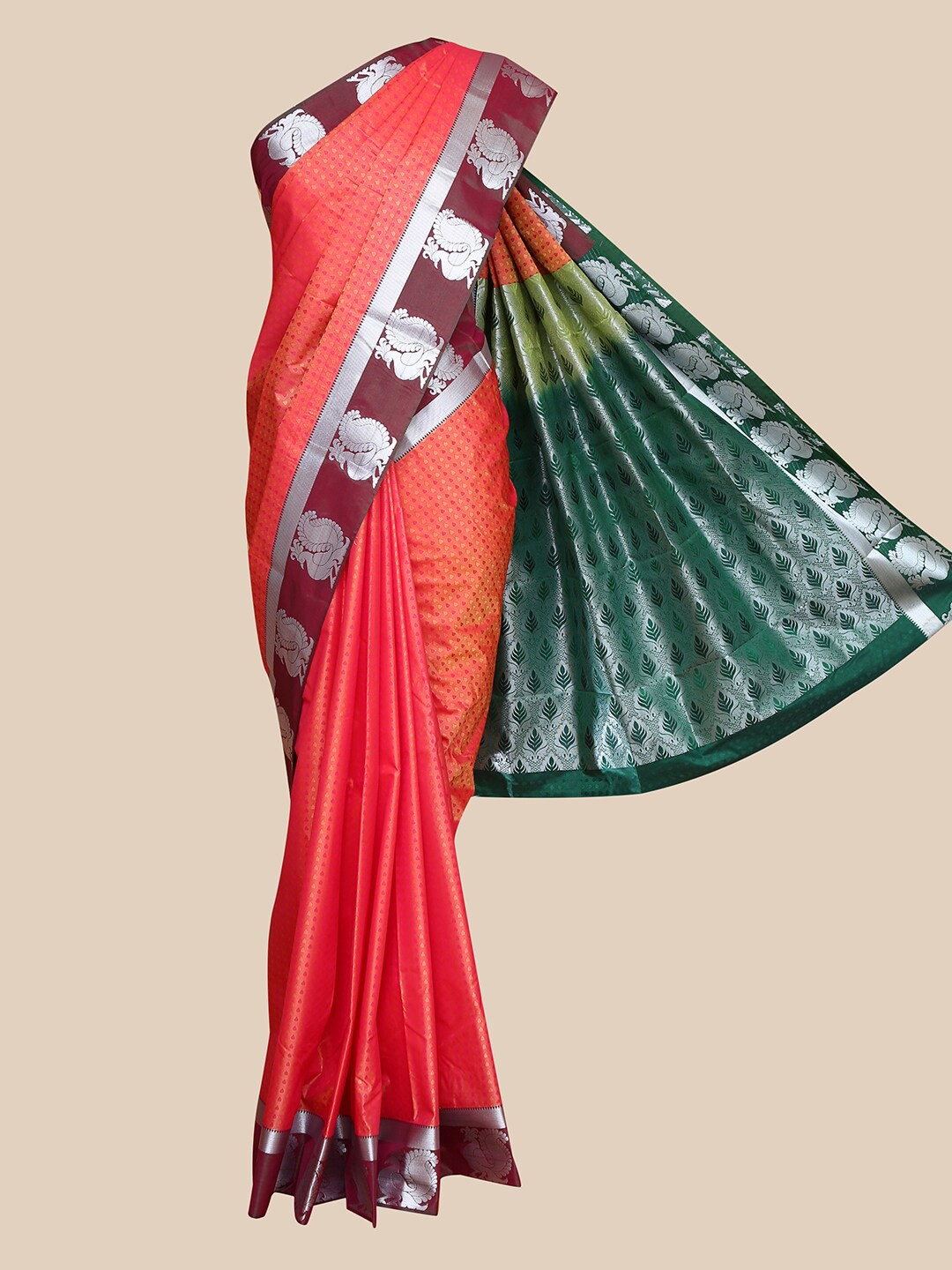 

The Chennai Silks Pink & Maroon Ethnic Motifs Art Silk Saree