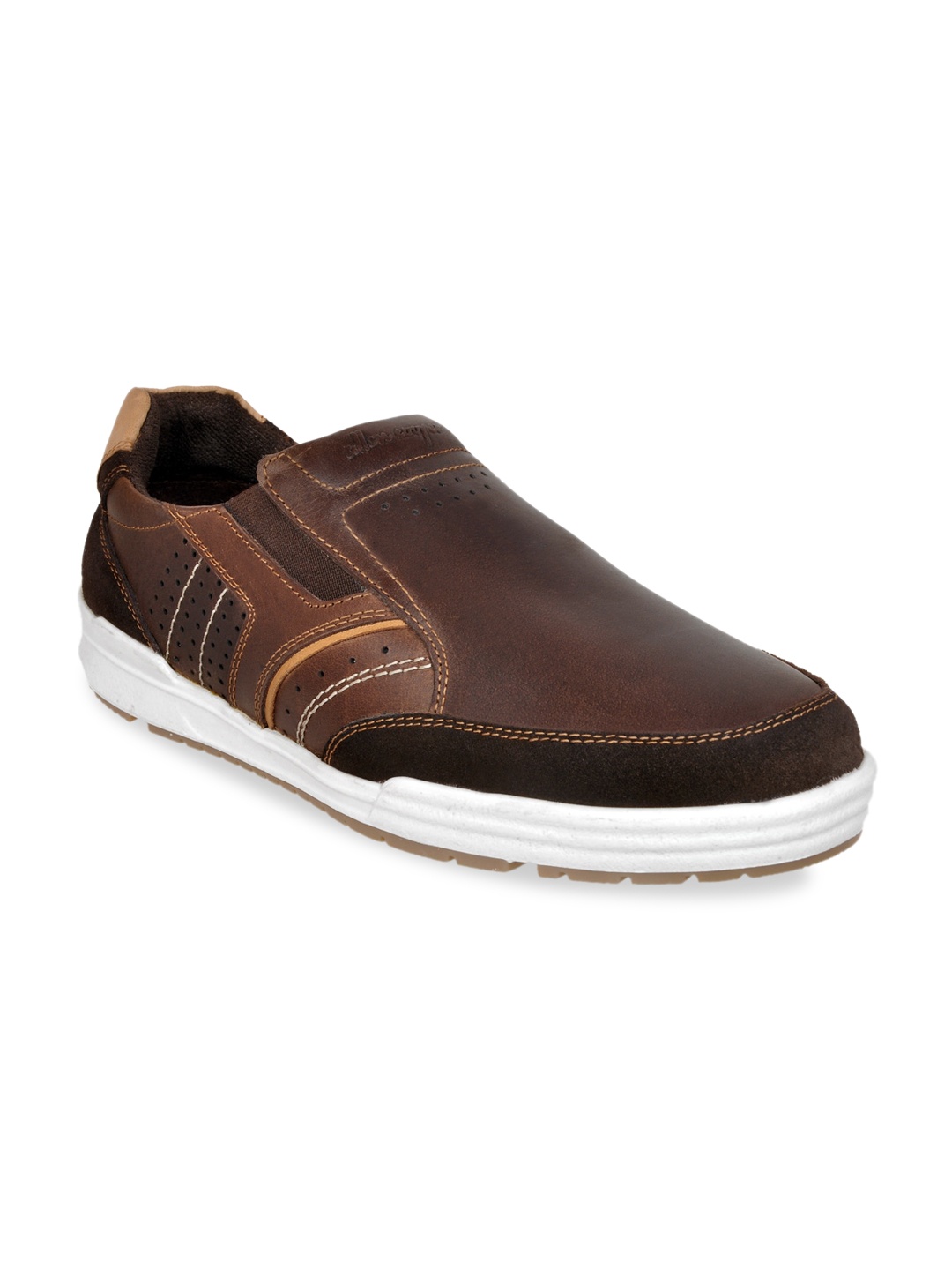 

Allen Cooper Men Brown Colourblocked Leather Slip-On Sneakers