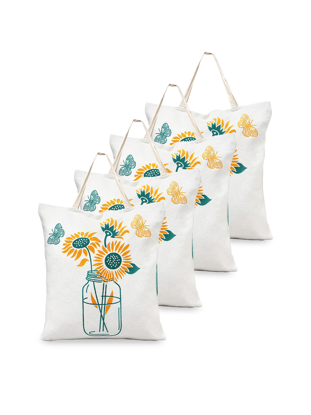 

KLOTTHE Set Of 4 White Floral Printed Oversized Shopper Tote Bag