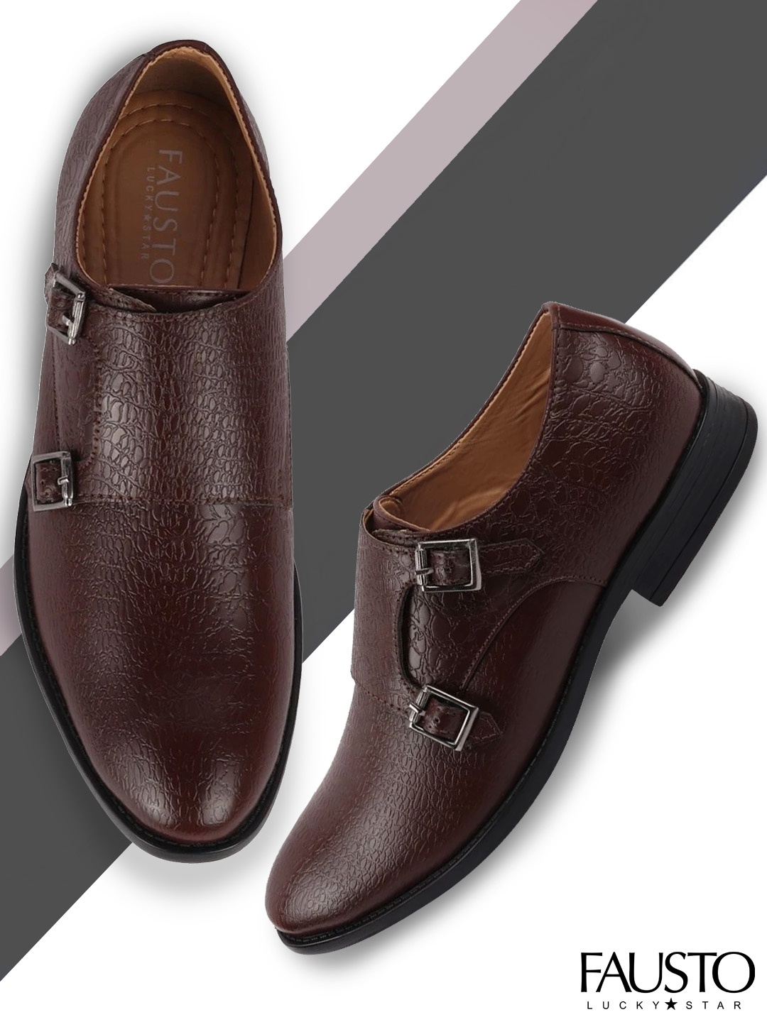 

FAUSTO Men Red Textured PU Monks