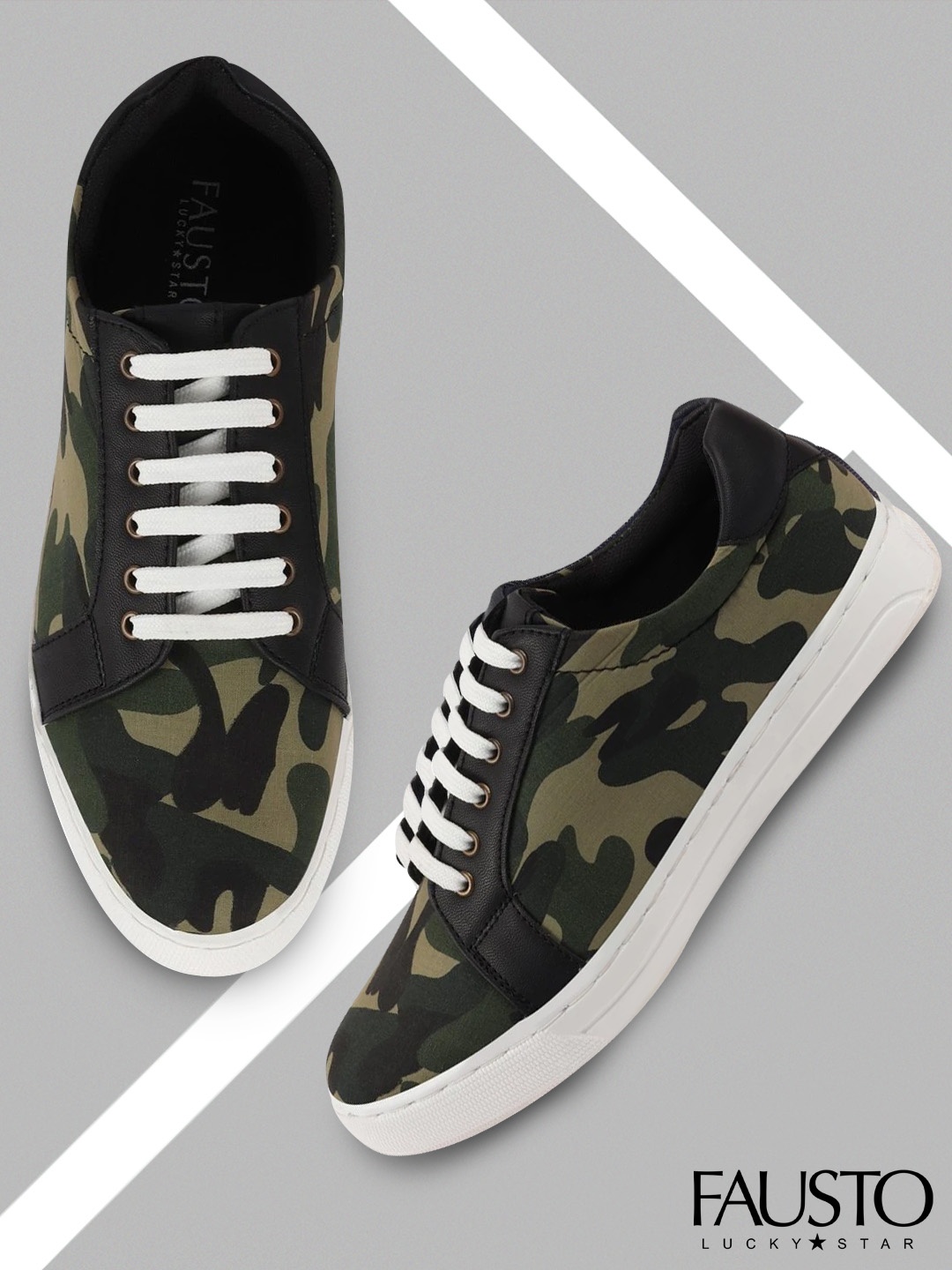 

FAUSTO Men Green Camouflage Printed Sneakers