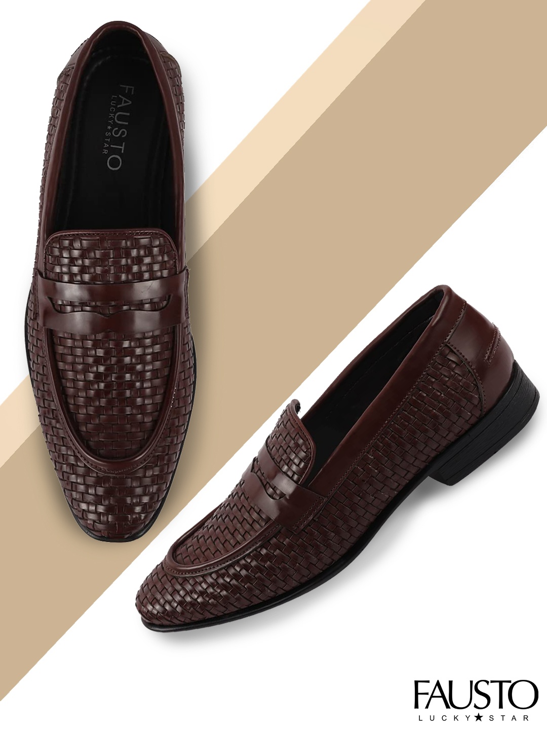 

FAUSTO Men Brown Woven Design Loafers