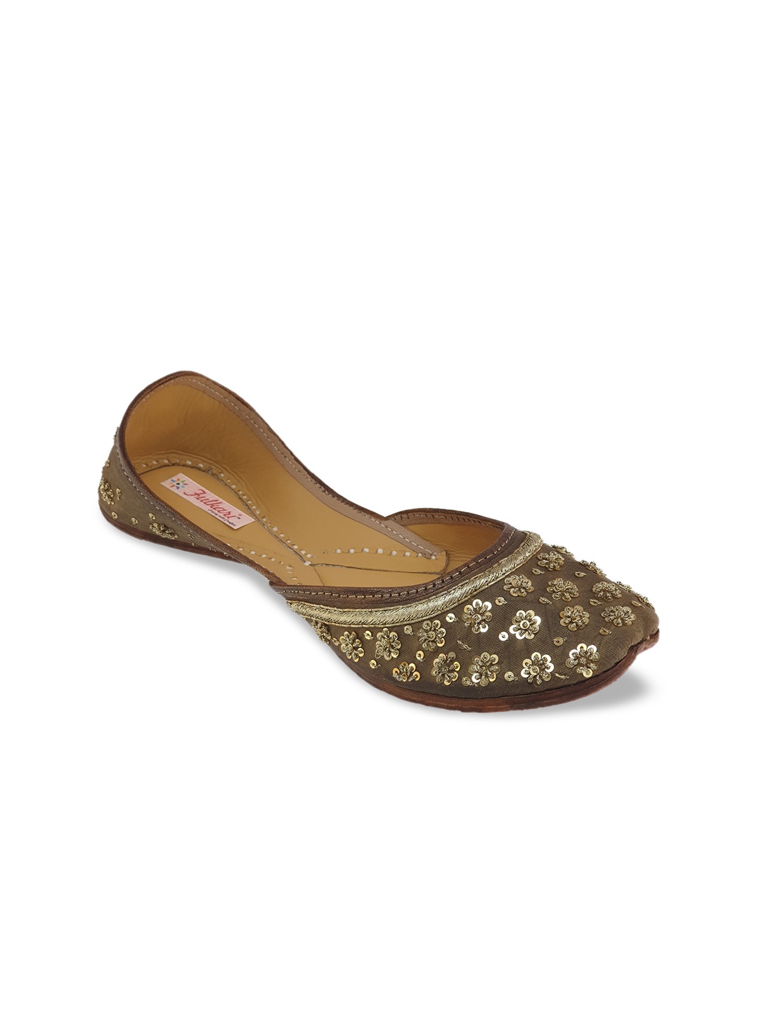 

Fulkari Women Brown Embellished Mojaris Flats