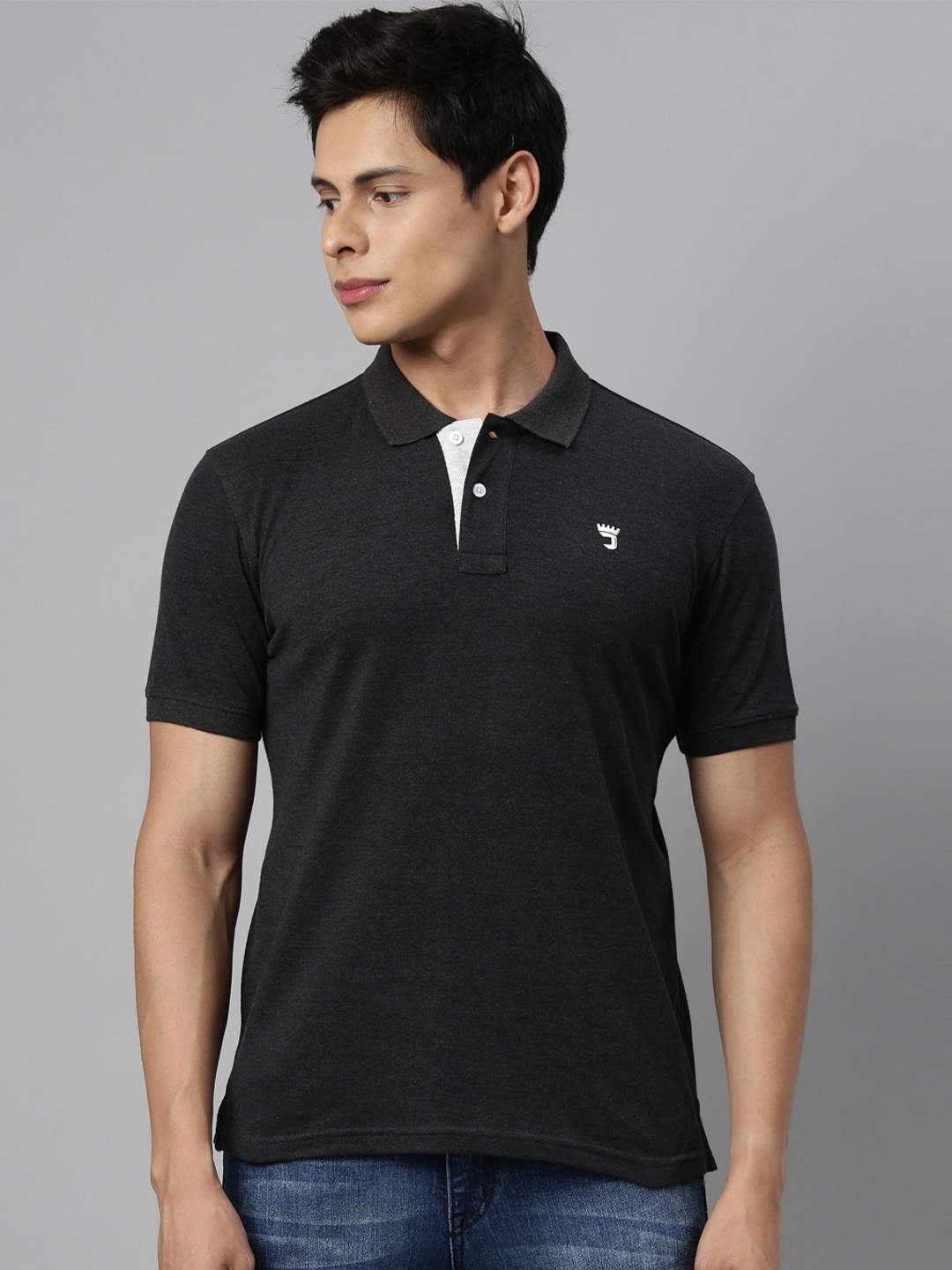 

Joven Men Solid Black Polo Collar T-shirt