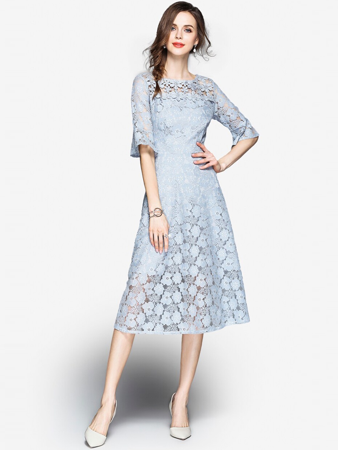 

JC Collection Women Blue Lace Midi Dress